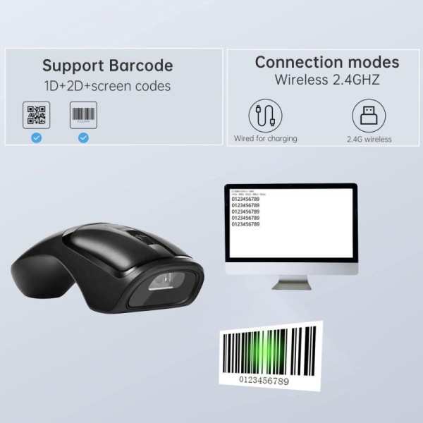 NG BAR-2411 ΑΣΥΡΜΑΤΟ BARCODE SCANNER ΠΟΝΤΙΚΙ, ΜΑΥΡΟ